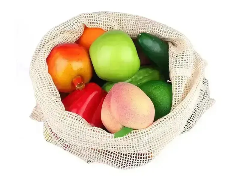 100% Biodegradable Organic Cotton Fruit Mesh Grocery Shopping Bag