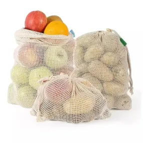 100% Biodegradable Organic Cotton Fruit Mesh Grocery Shopping Bag