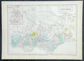 1855 John Bartholomew Large Antique Goldfields Map of Victoria, Australia