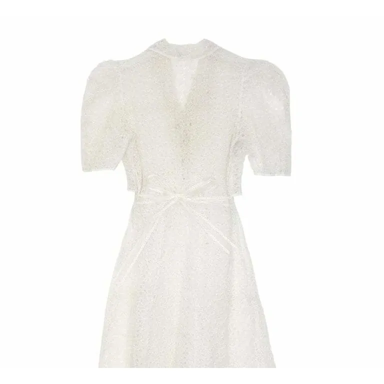 1930s White Floral Cutout Organza Dress