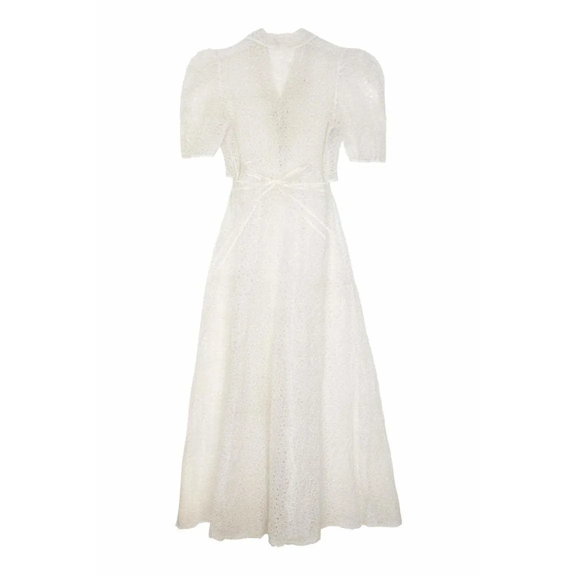 1930s White Floral Cutout Organza Dress