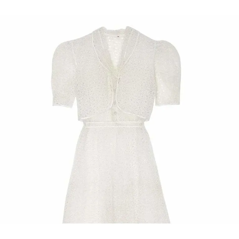 1930s White Floral Cutout Organza Dress