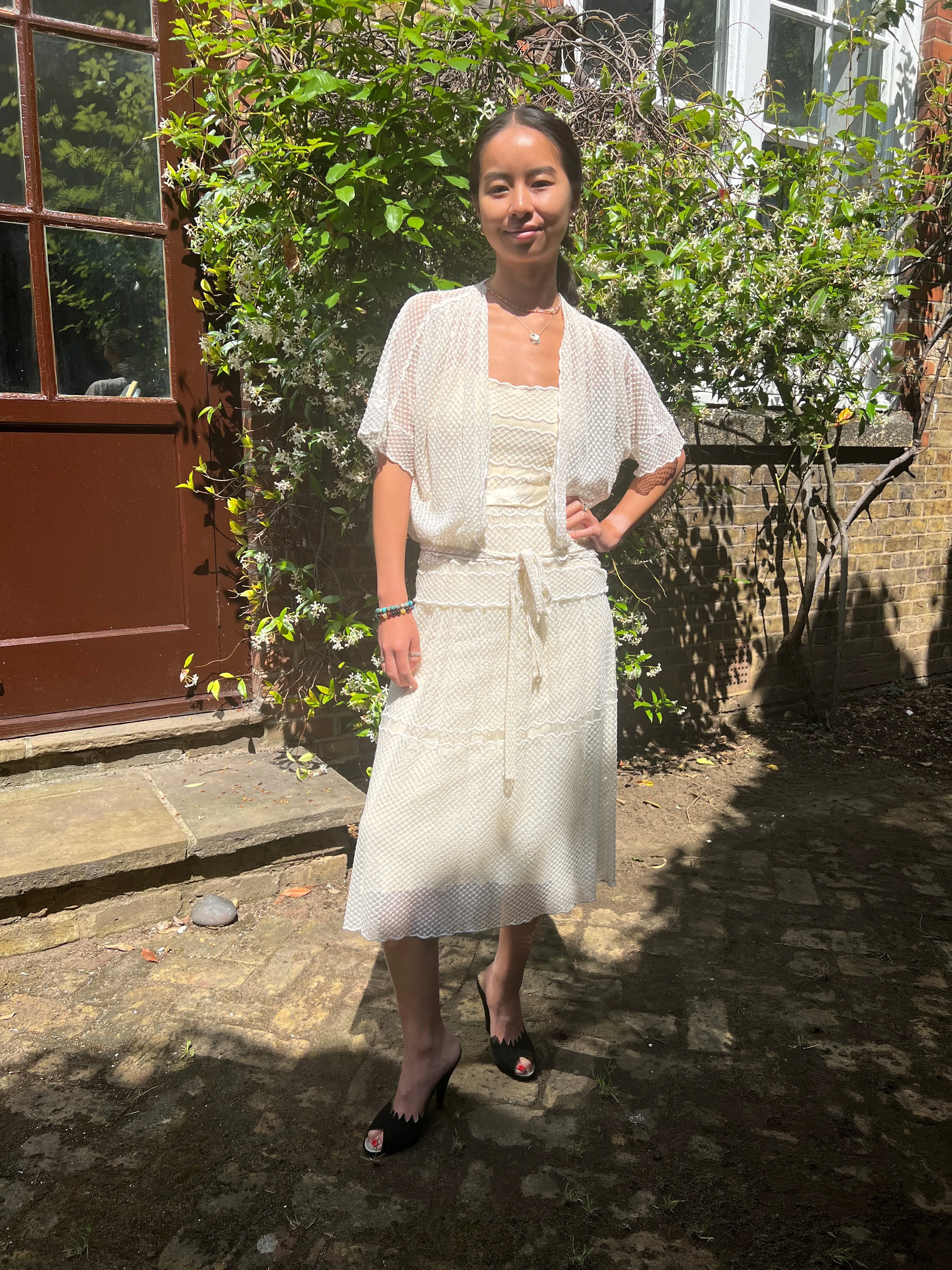 1930s White Floral Cutout Organza Dress