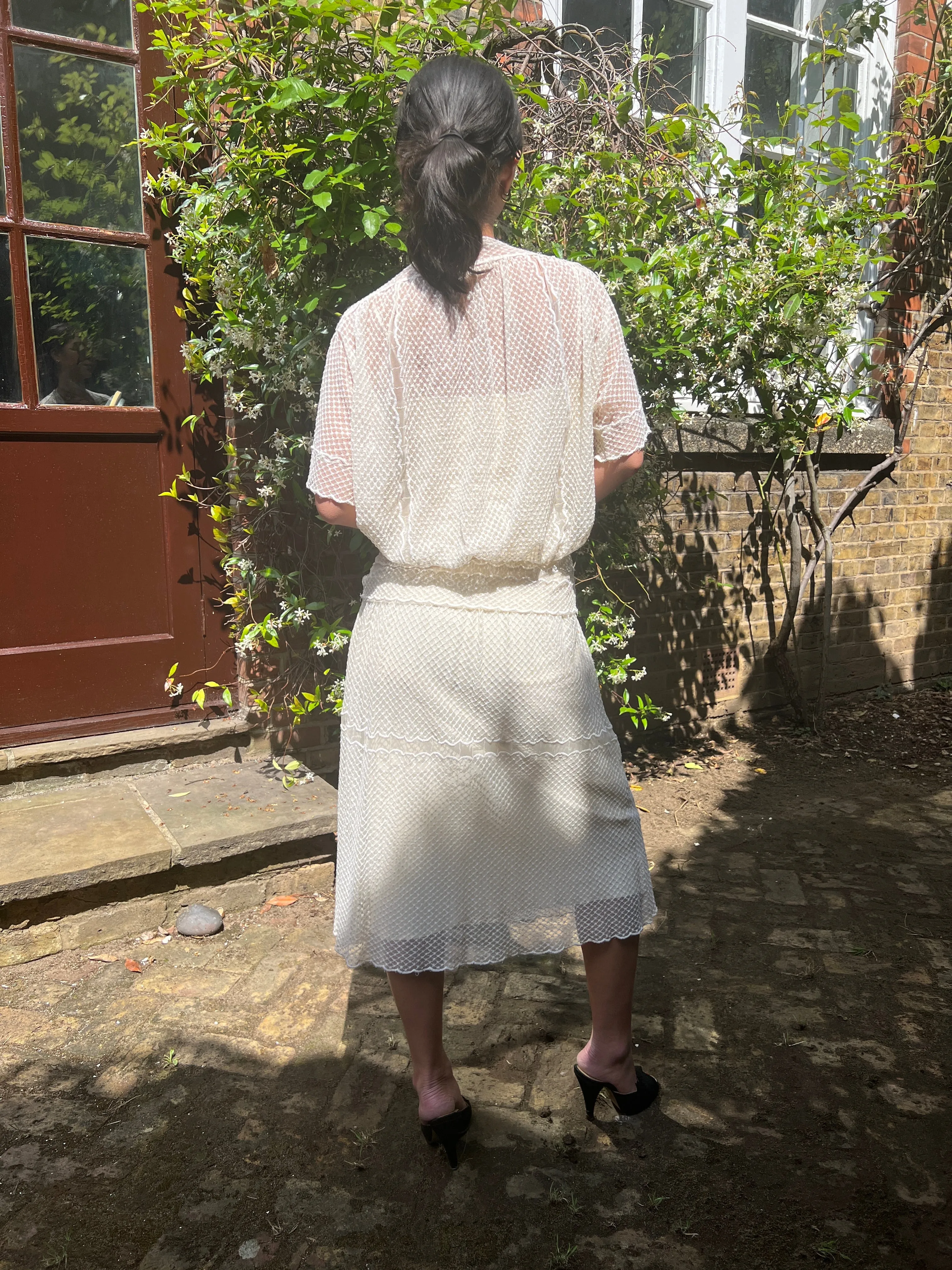 1930s White Floral Cutout Organza Dress