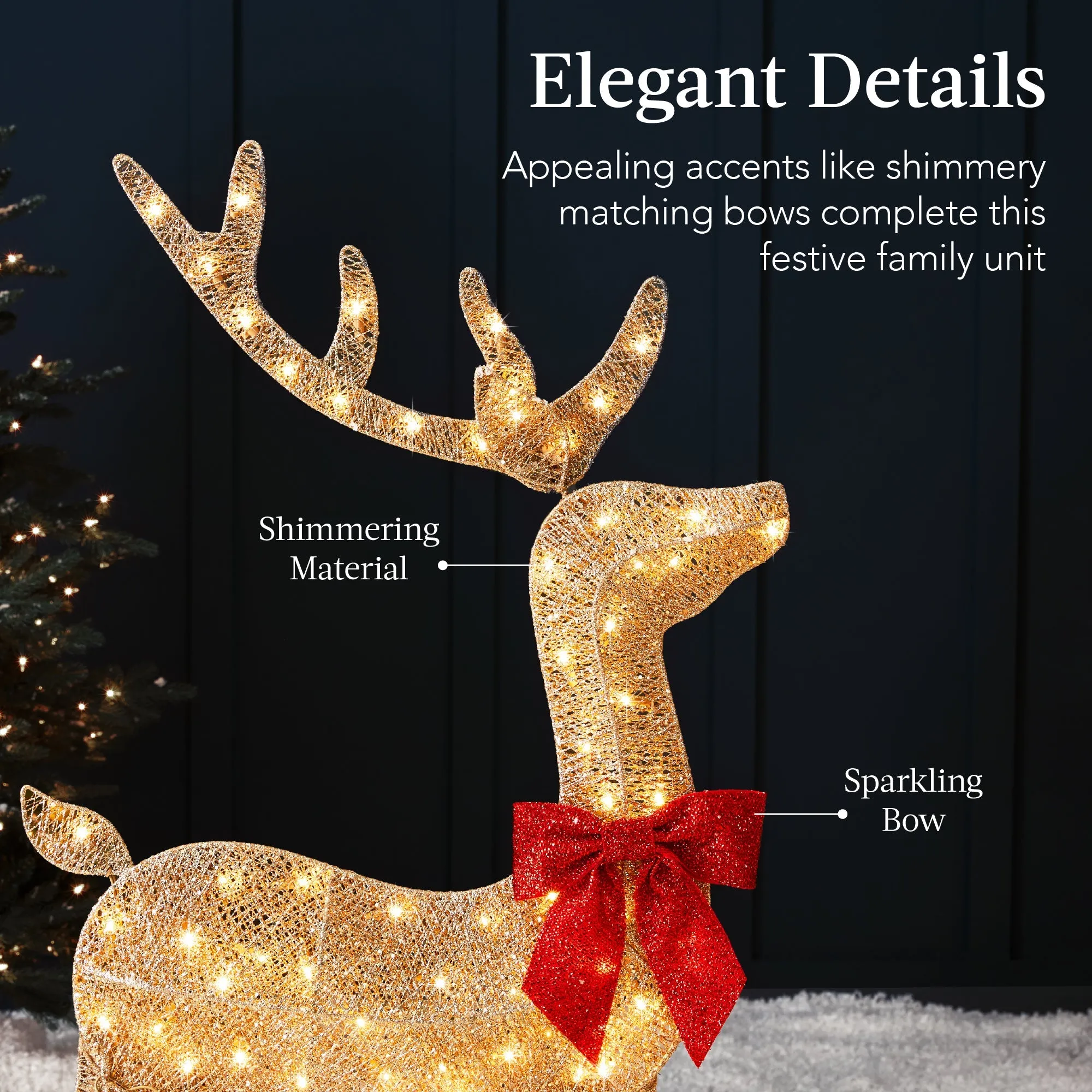 3-Piece Lighted 2D Christmas Deer Set Outdoor Decor w/ 175 LED Lights - 4ft