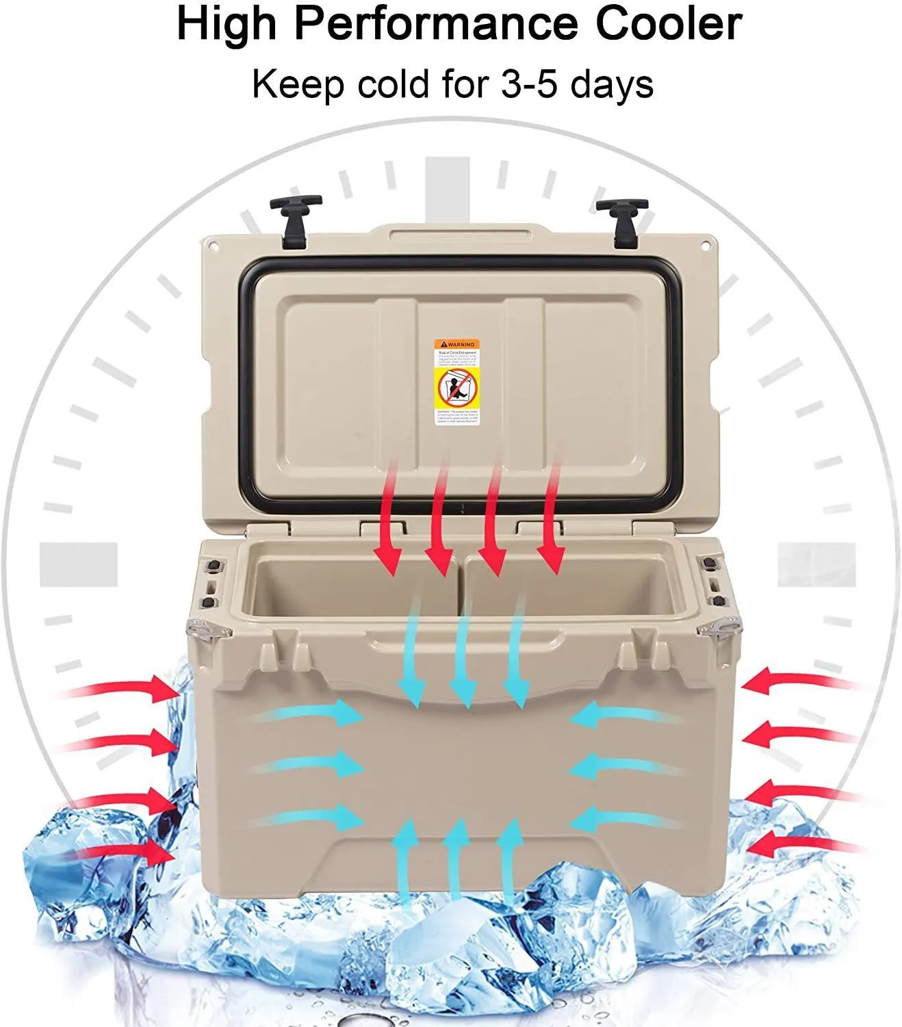 35QT Rotomolded Insulated Ice Cooler 3-5 Days Ice Chest with Built-in Fish Ruler, Bottle Opener, Cup Holder