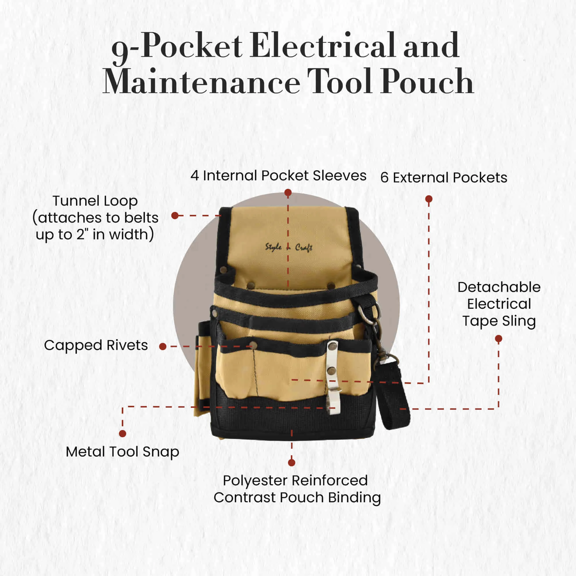 76604 - 9 Pocket Electrical & Maintenance Tool Pouch in Polyester | Style n Craft