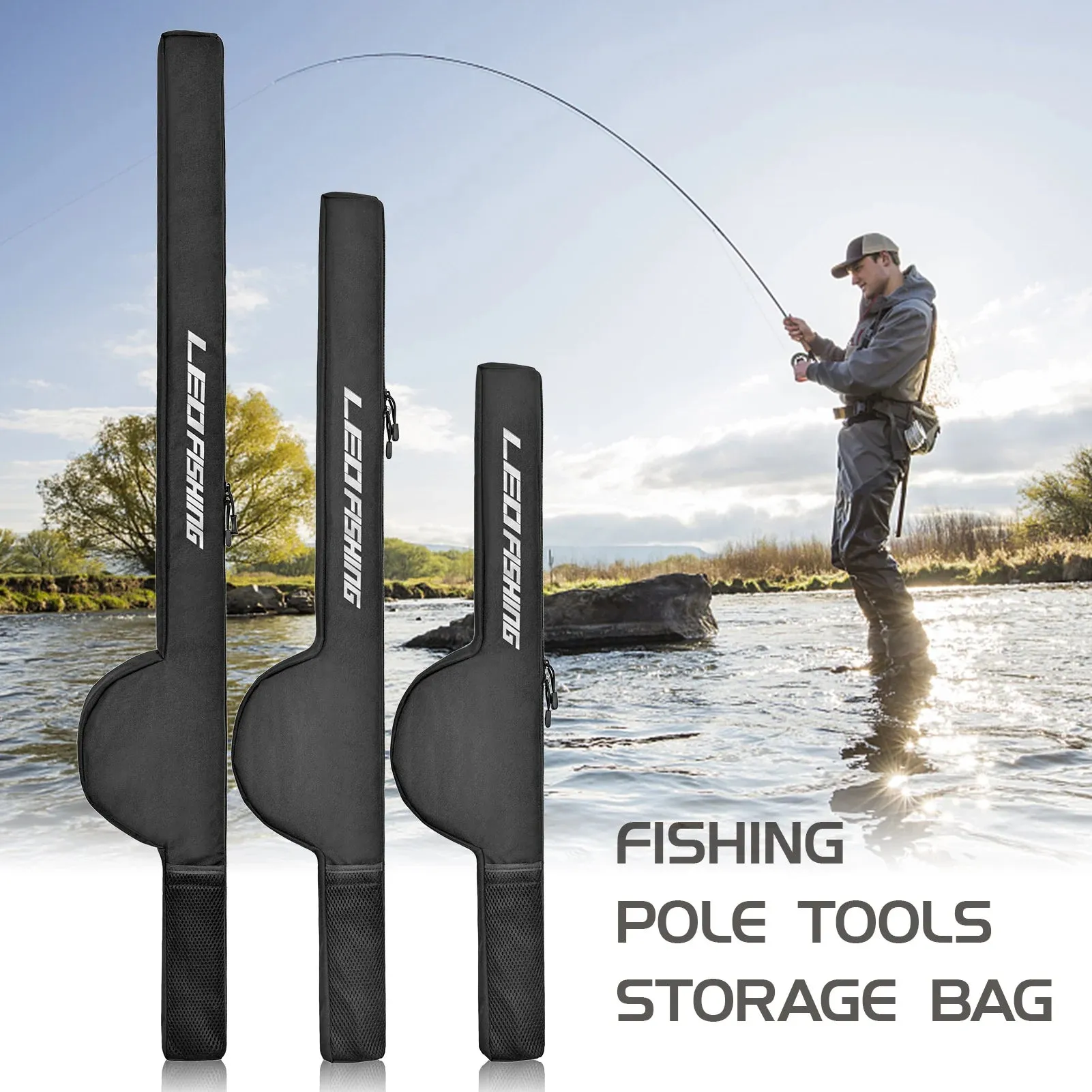 85cm/106cm/126cm Fishing Rod Reel Bag Pole Shoulder Storage Bag Portable Rod Tackle Tool Carrier