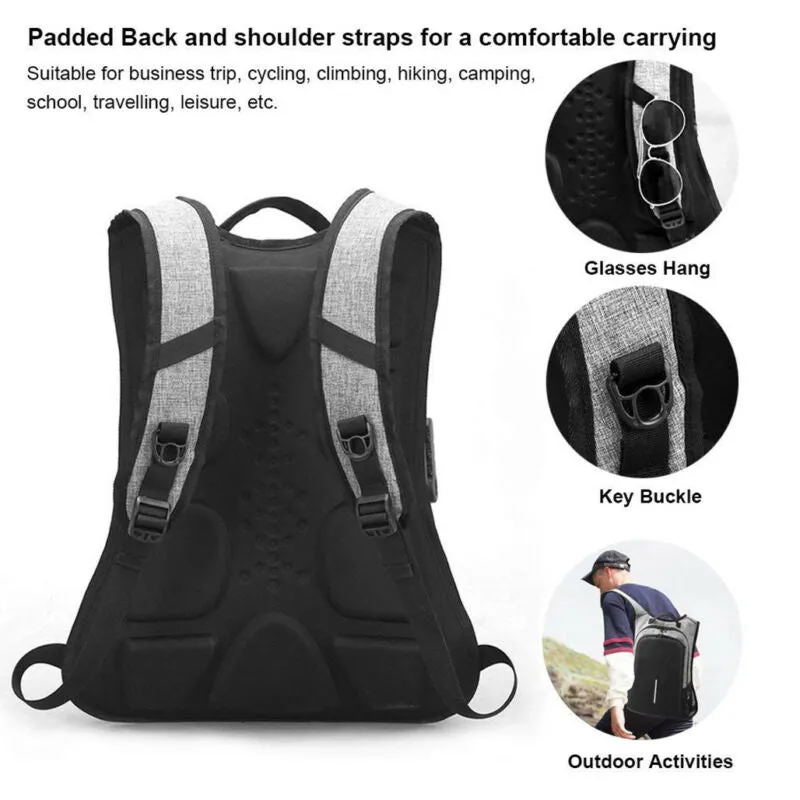 Anti-Theft Men Women Travel Backpack External USB Charge Port Laptop School Bag