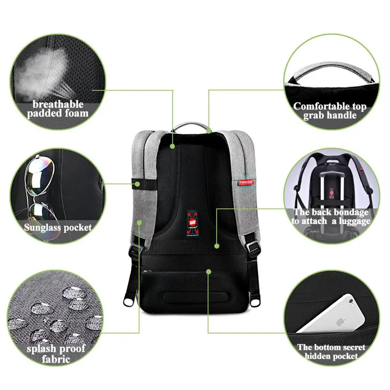 Anti-Theft With USB Charging Backpack For 15.6inch Laptop  - Black grey,Grey