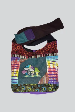 Bag Cotton Shoulder - Colorful Unique Design With Mushrooms