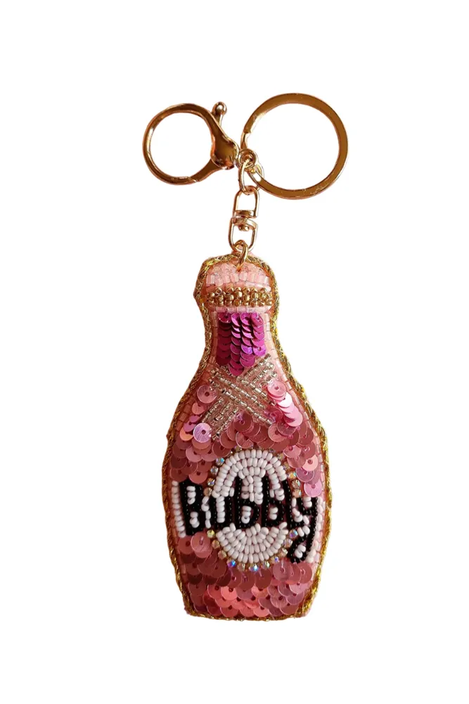 Beaded Pink Bottle Keychain