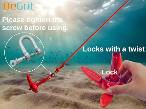 BeGrit Kayak Anchor 1.5lb Small Boat Anchor Folding Marine Anchor for Fishing,Kayak,Paddle Board,Canoe,Jet Ski, with 32.8 ft Anchor Tow Rope Carrying Bag