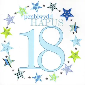 Birthday card 'Penblwydd Hapus 18' blue