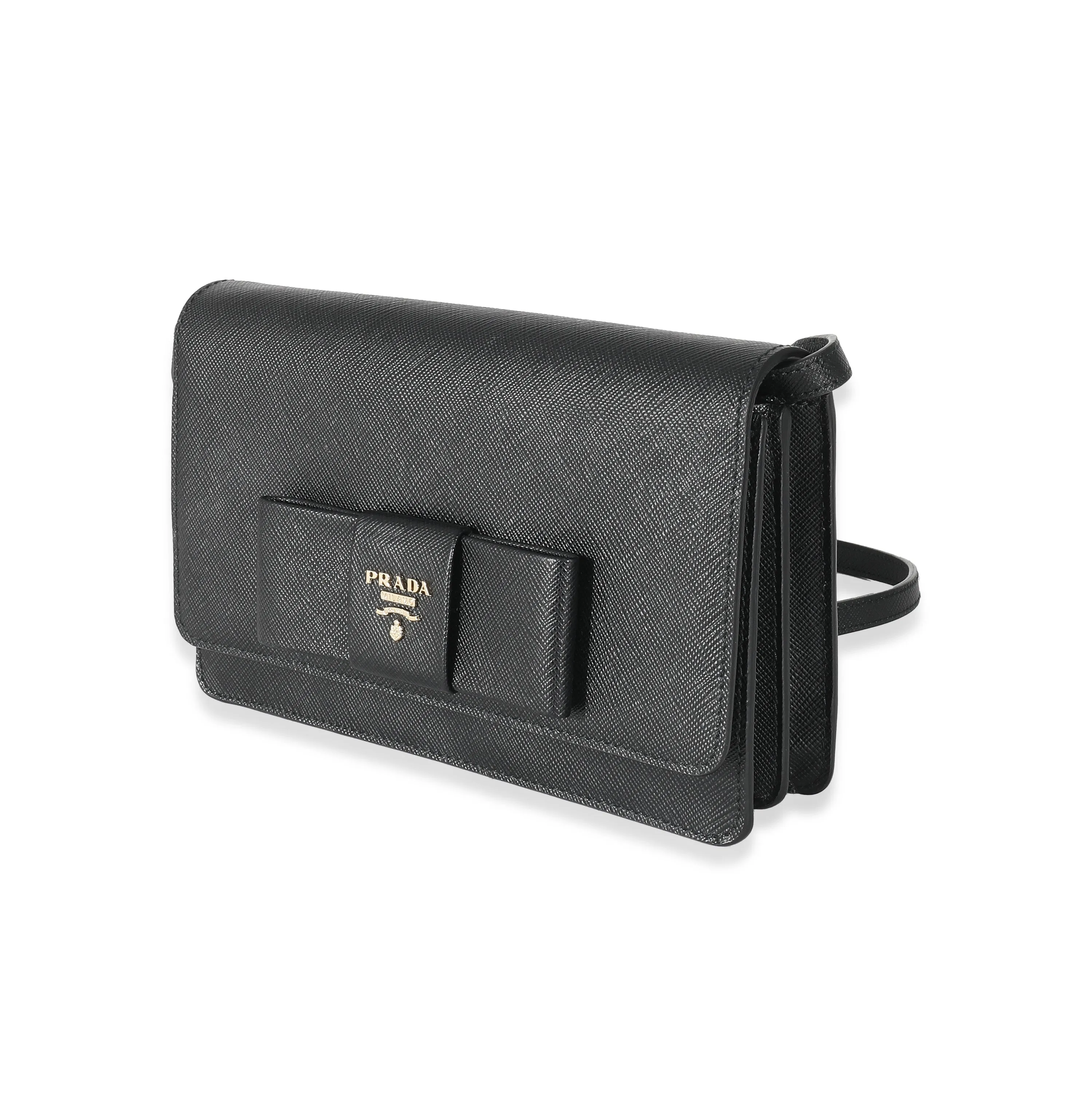 Black Saffiano Lux Bow Crossbody Wallet