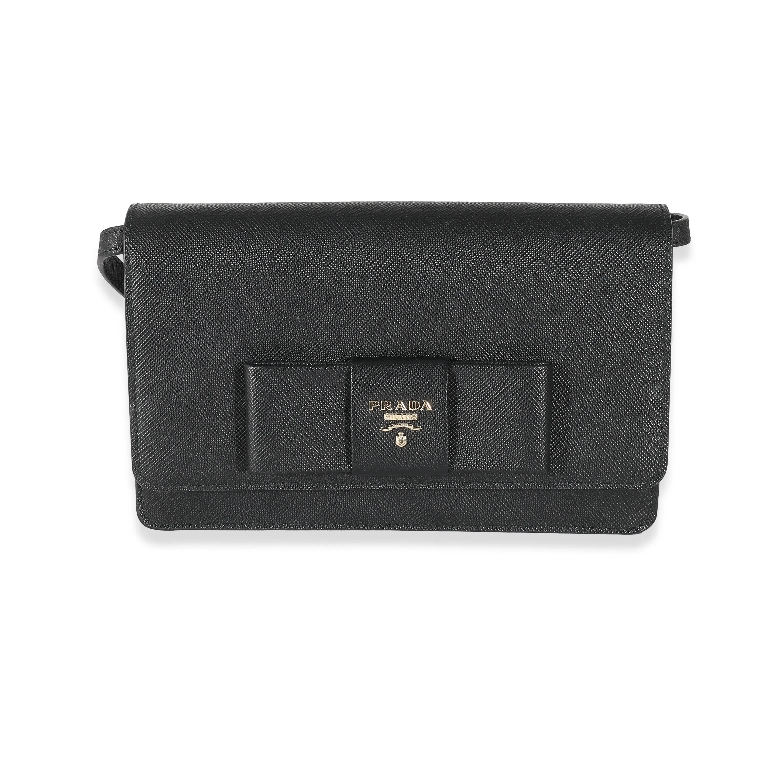 Black Saffiano Lux Bow Crossbody Wallet