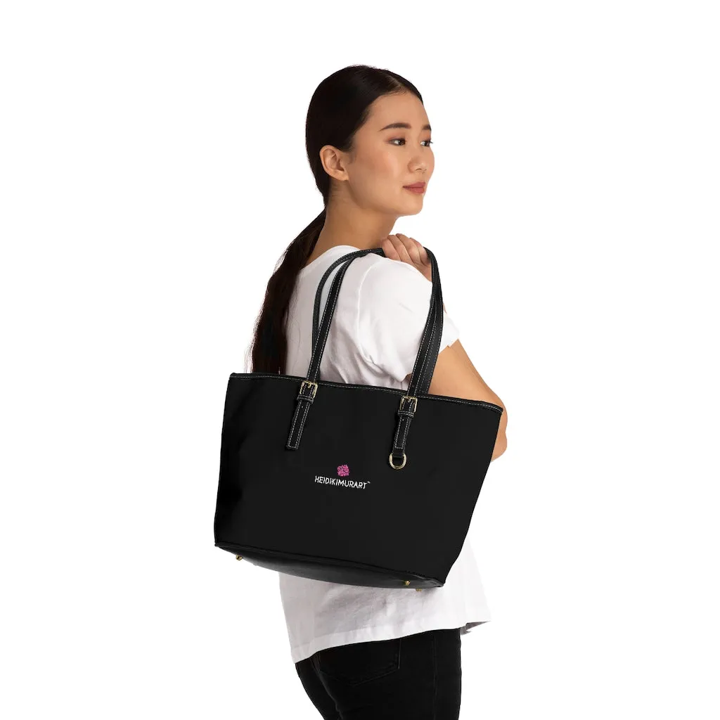 Black Solid Color Tote Bag, Solid Color Modern Essential Designer PU Leather Shoulder Bag For Ladies