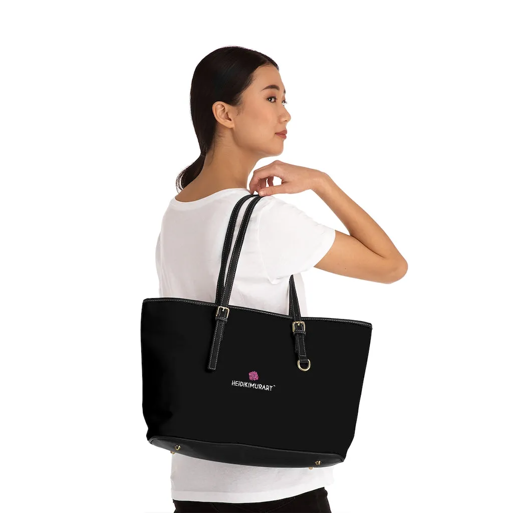 Black Solid Color Tote Bag, Solid Color Modern Essential Designer PU Leather Shoulder Bag For Ladies