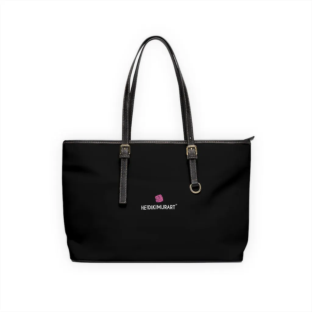 Black Solid Color Tote Bag, Solid Color Modern Essential Designer PU Leather Shoulder Bag For Ladies