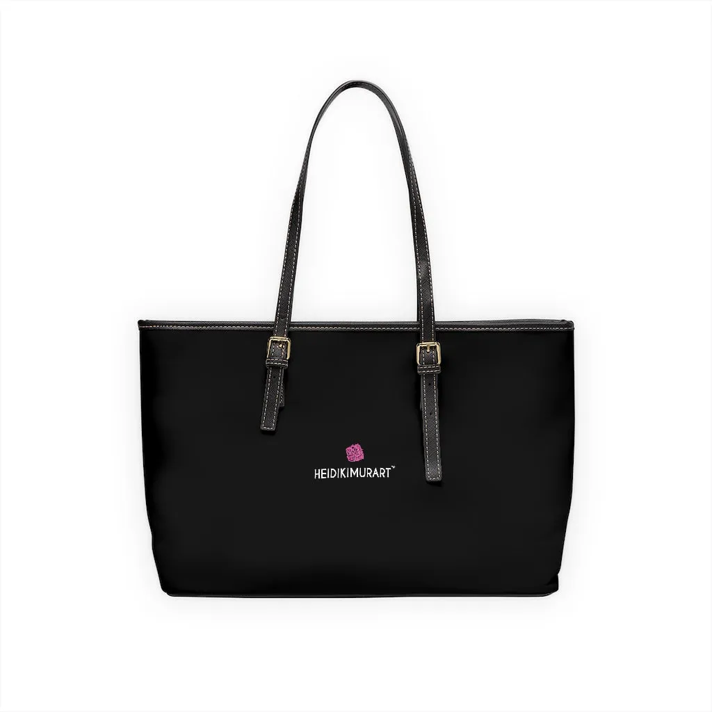 Black Solid Color Tote Bag, Solid Color Modern Essential Designer PU Leather Shoulder Bag For Ladies