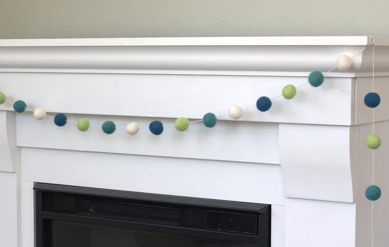 Blue & Green White Felt Ball Garland