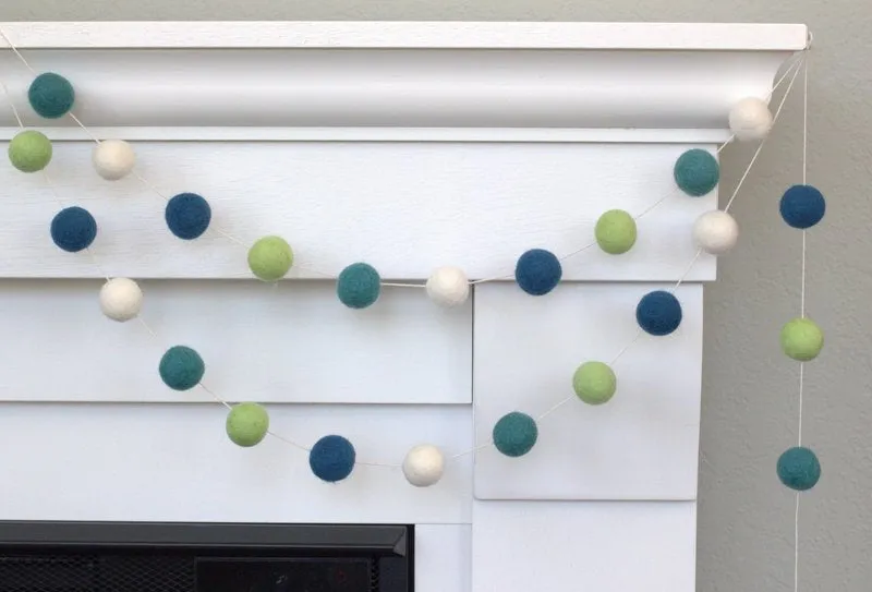 Blue & Green White Felt Ball Garland