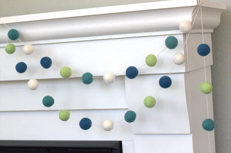 Blue & Green White Felt Ball Garland