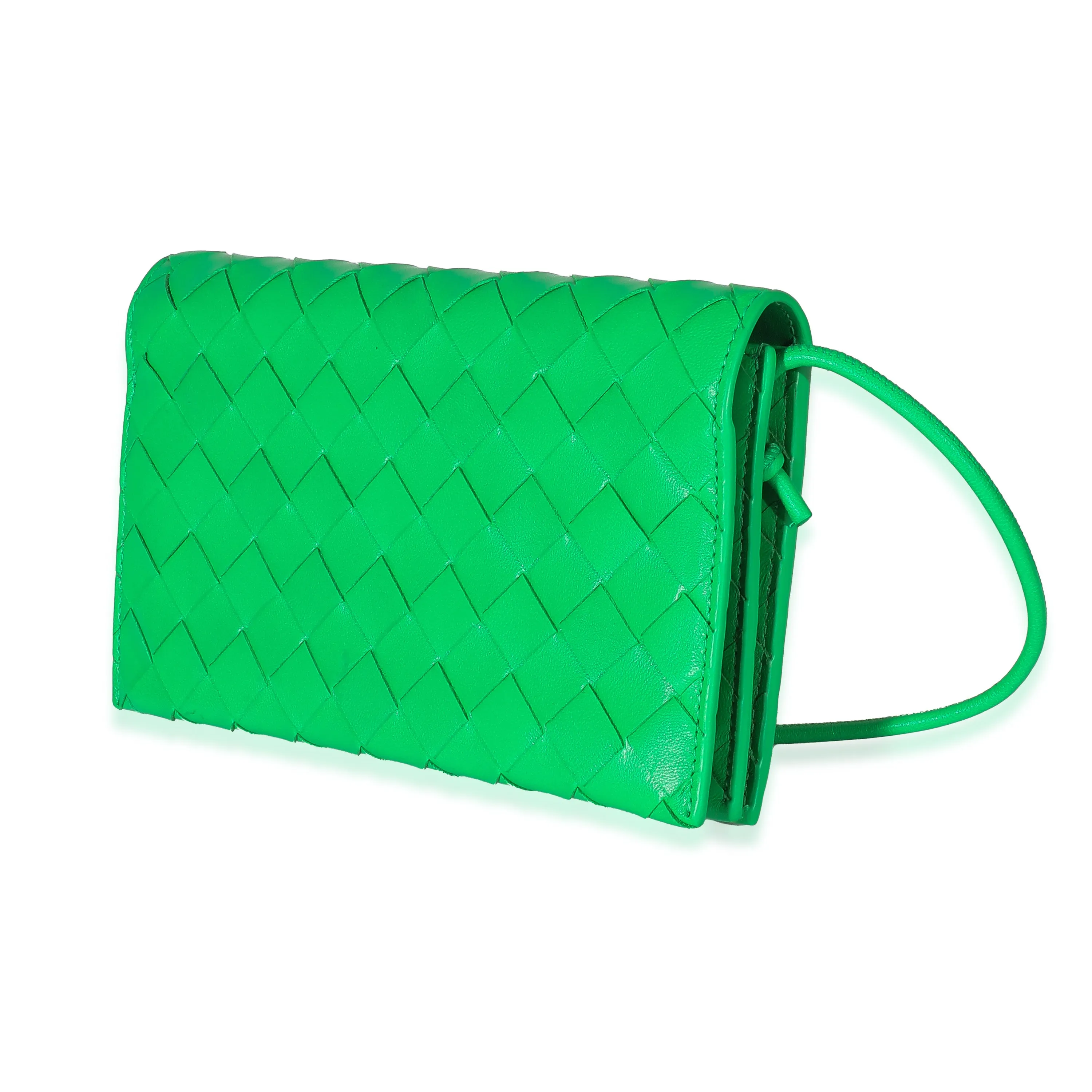 Bottega Veneta Parakeet Intrecciato Leather Wallet On Strap