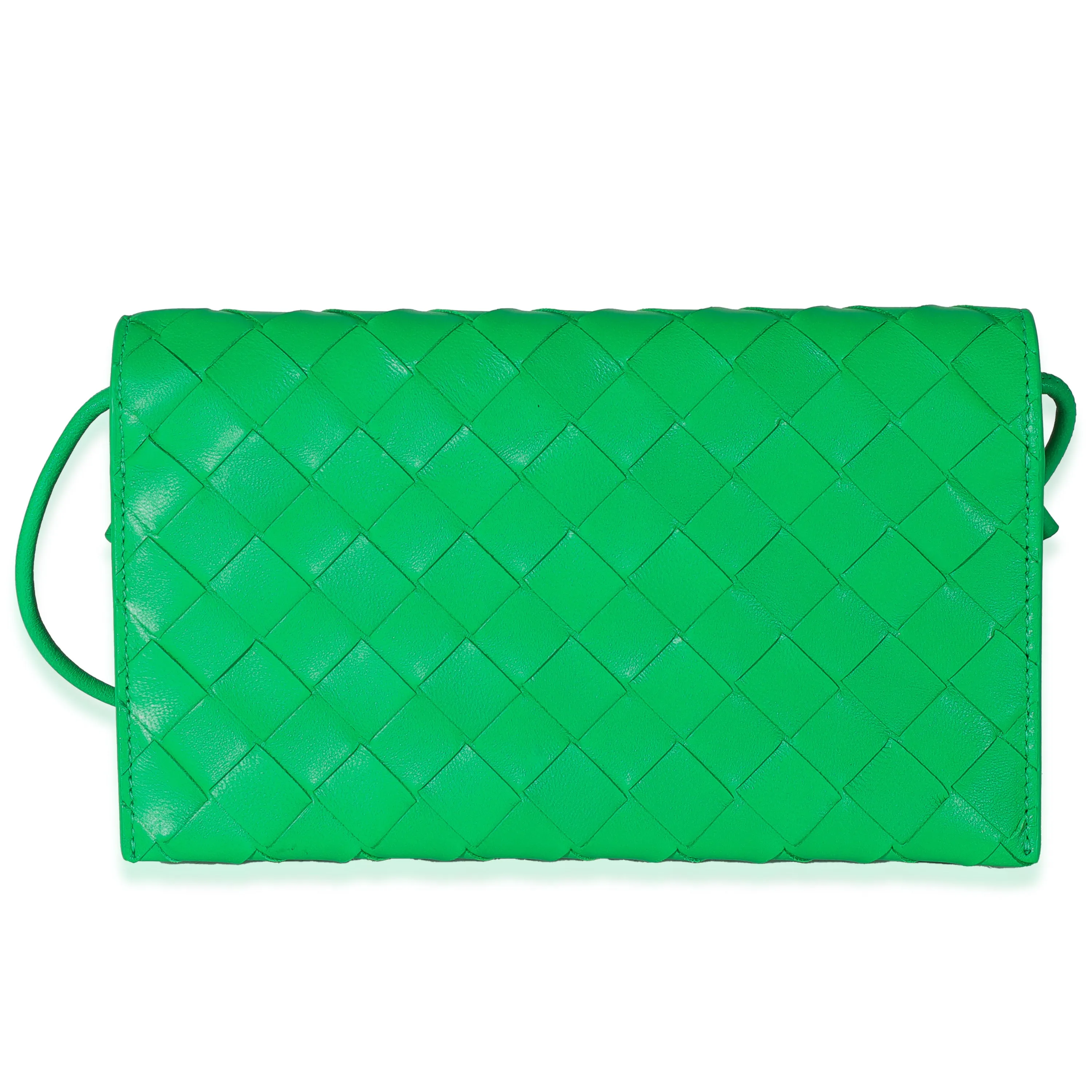 Bottega Veneta Parakeet Intrecciato Leather Wallet On Strap