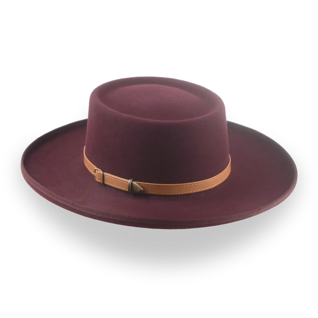 Burgundy Classic Cowboy Style Gambler Hat in Fur Felt | The Vista