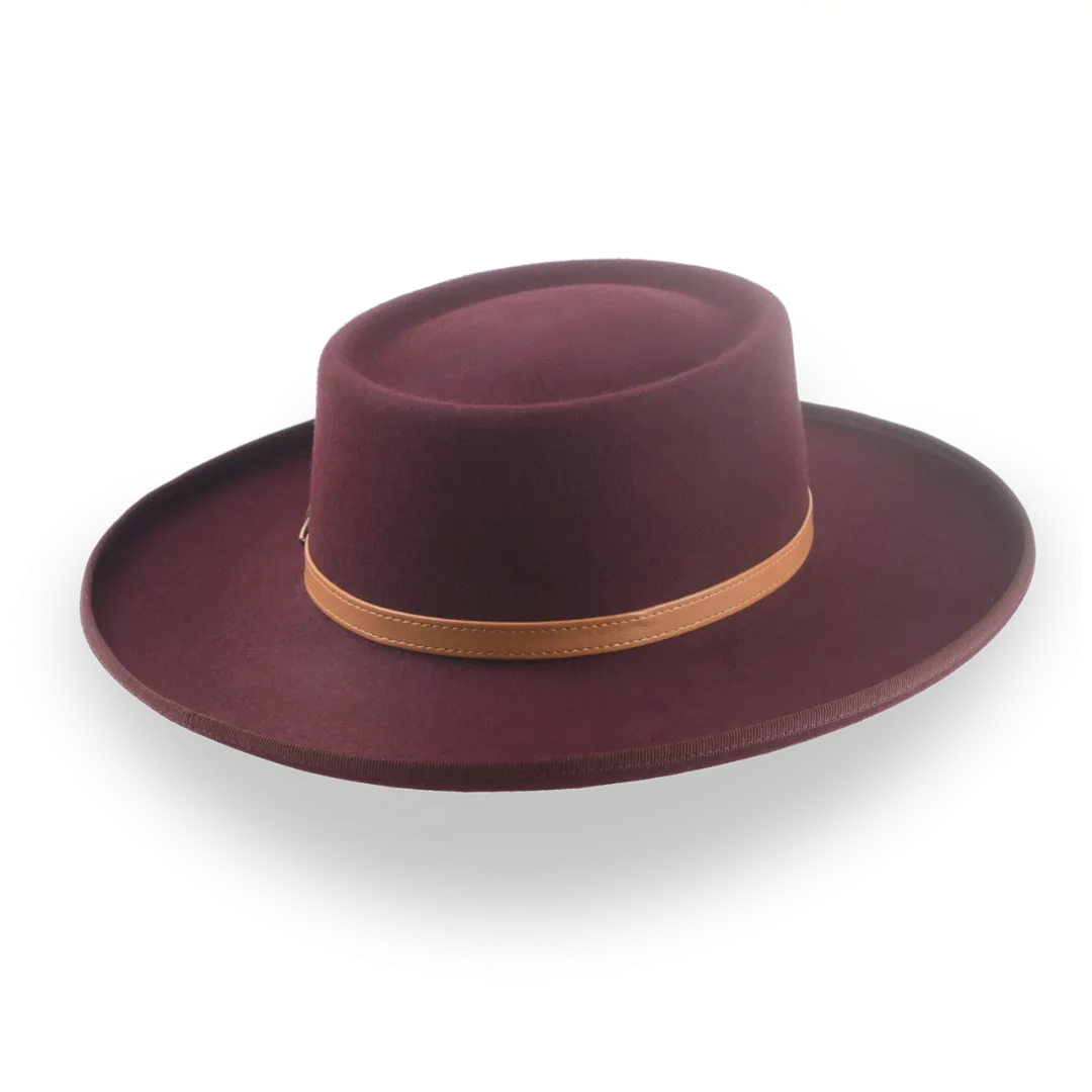 Burgundy Classic Cowboy Style Gambler Hat in Fur Felt | The Vista