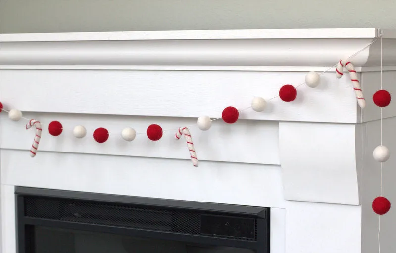 Candy Cane Felt Garland- Red, White