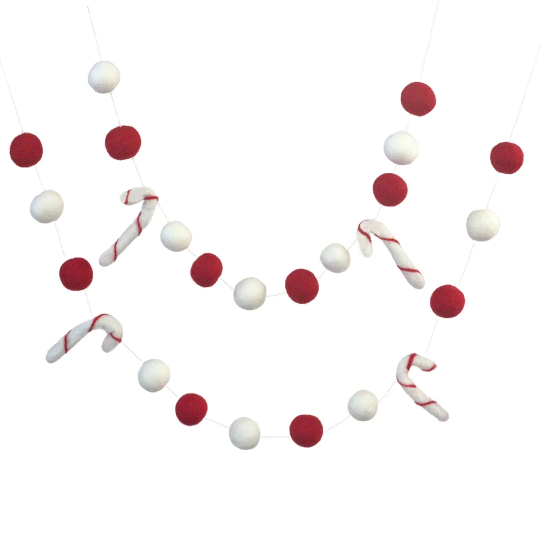 Candy Cane Felt Garland- Red, White