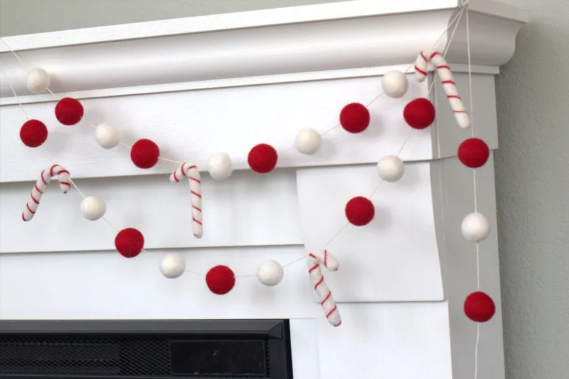 Candy Cane Felt Garland- Red, White