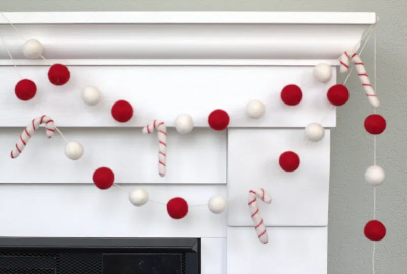 Candy Cane Felt Garland- Red, White