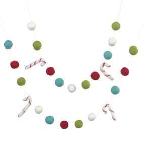 Candy Cane Felt Garland- Turquoise, Lime, Red, White