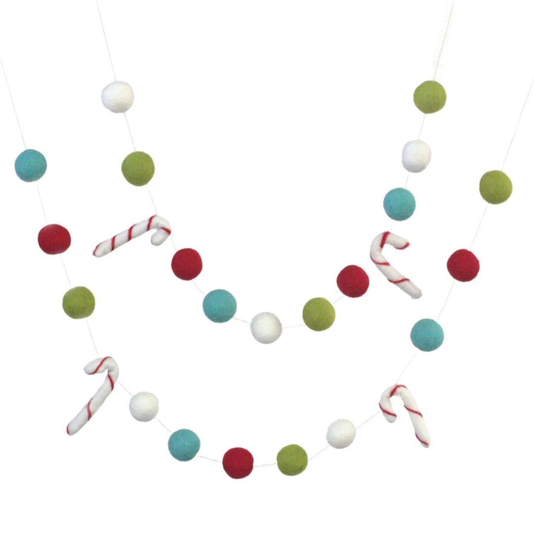 Candy Cane Felt Garland- Turquoise, Lime, Red, White