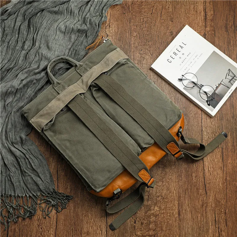 Canvas Army Backpack for Men Army Green Canvas Mens Backpacks Canvas Satchel Backpack Bag