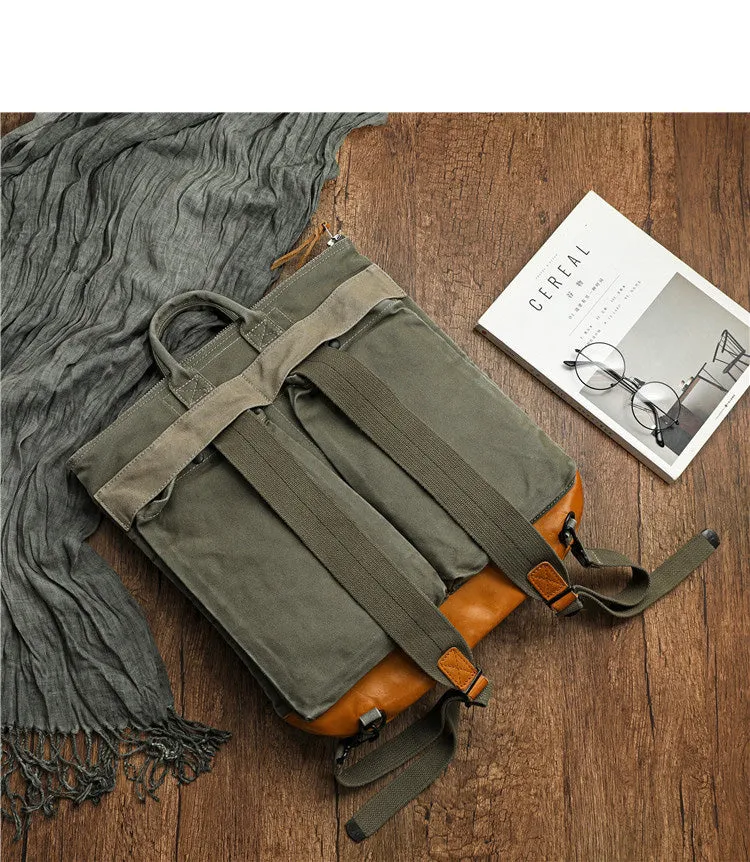 Canvas Army Backpack for Men Army Green Canvas Mens Backpacks Canvas Satchel Backpack Bag