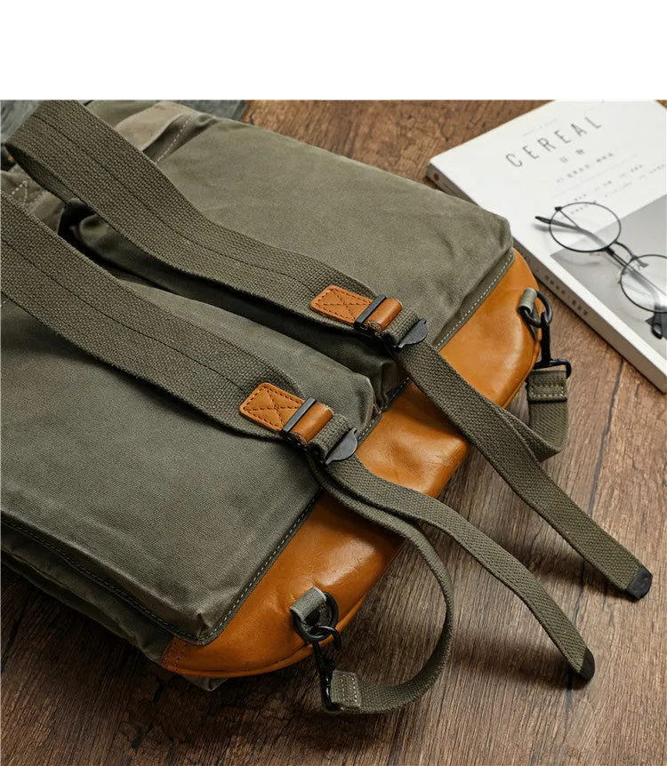 Canvas Army Backpack for Men Army Green Canvas Mens Backpacks Canvas Satchel Backpack Bag