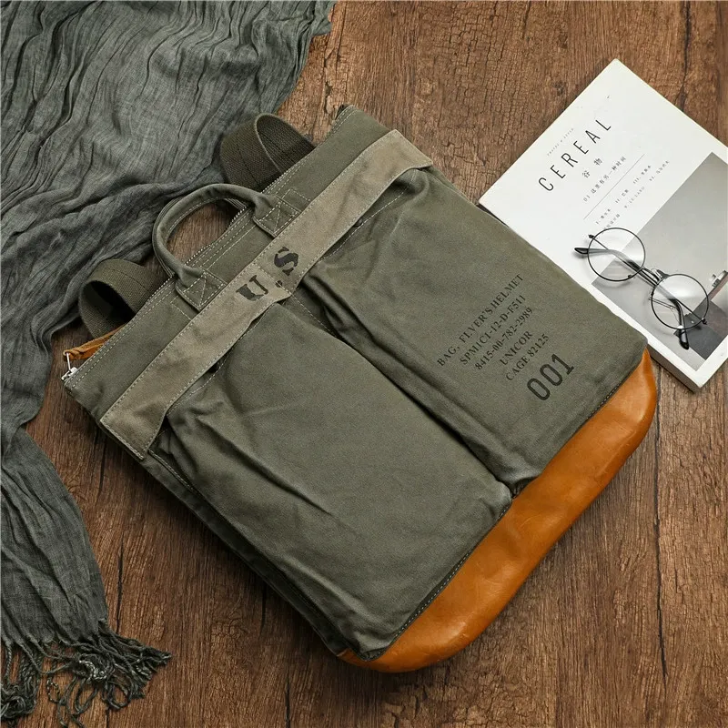 Canvas Army Backpack for Men Army Green Canvas Mens Backpacks Canvas Satchel Backpack Bag