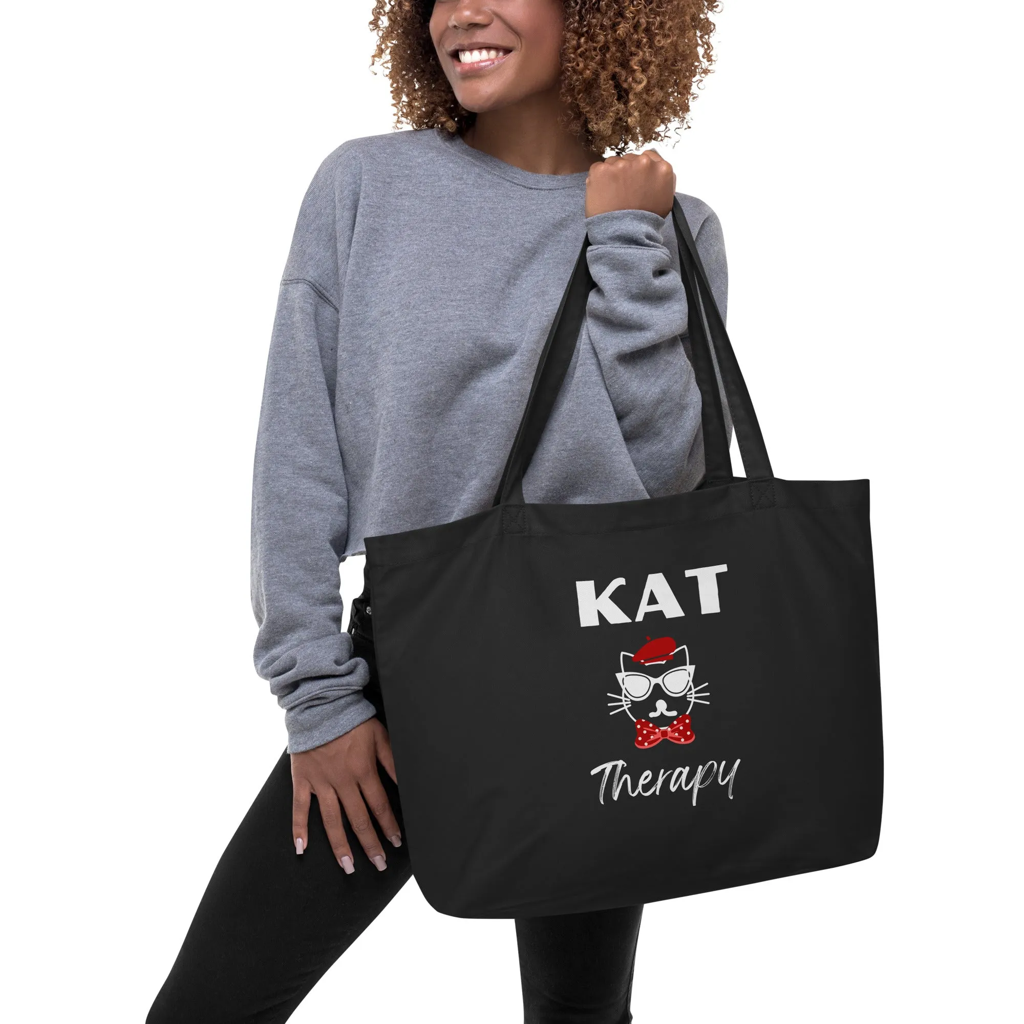 Cat therapy, Large organic tote bag