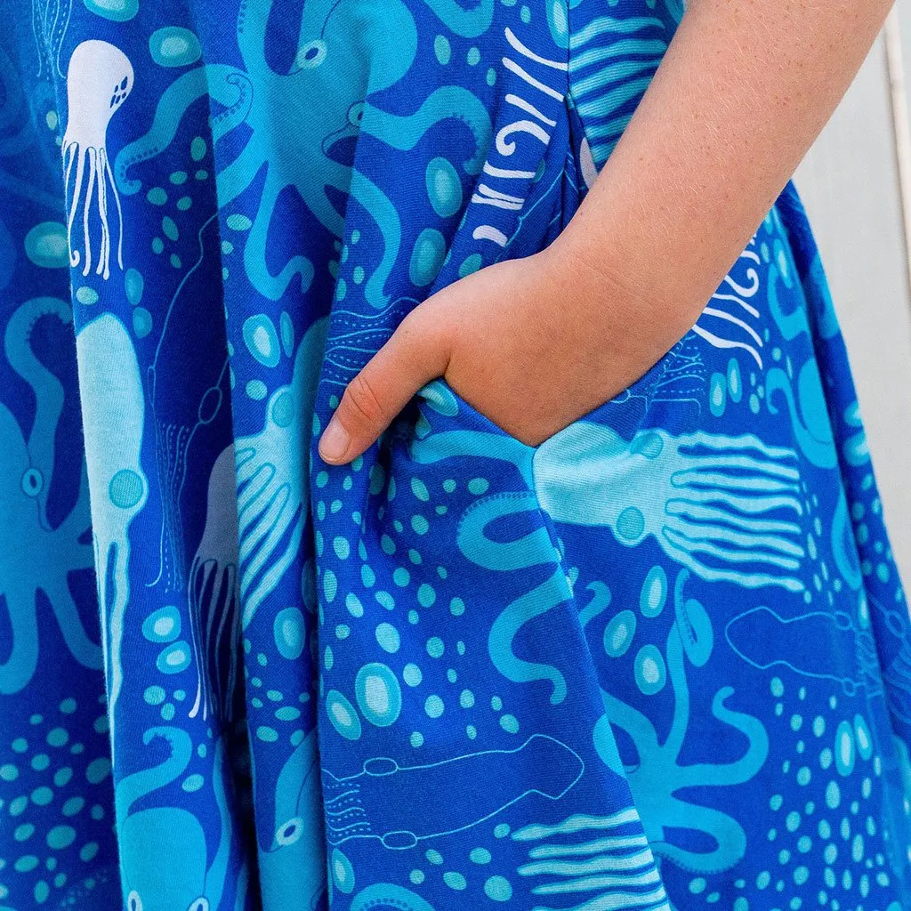 Cephalopods Super Twirler Dress with Pockets and Long Sleeves