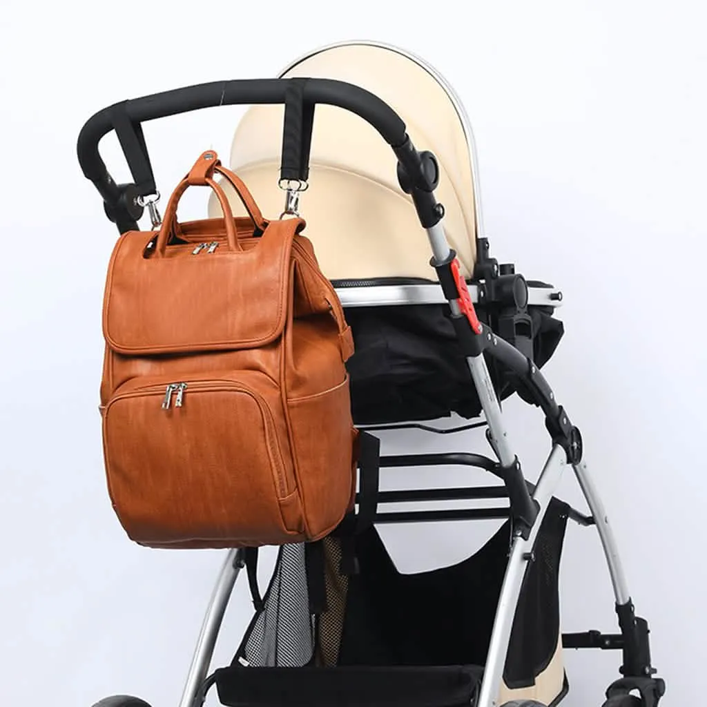 Chic PU Leather Versatile Diaper Backpack for Trendy Moms