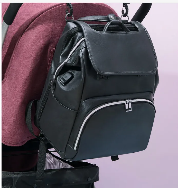 Chic PU Leather Versatile Diaper Backpack for Trendy Moms