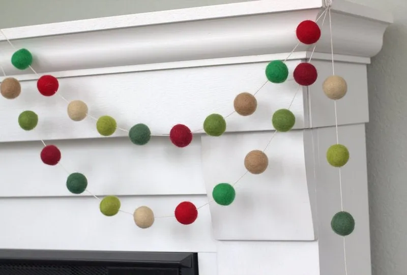 Christmas Felt Ball Garland- Shades of Green, Red, Tan