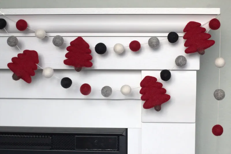 Christmas Tree Garland- Buffalo Plaid- Burgundy Red, Black, Gray, White