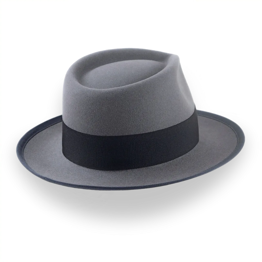 Classic Men's Fedora Hat In Grey Beaver Fur Felt | The Patron