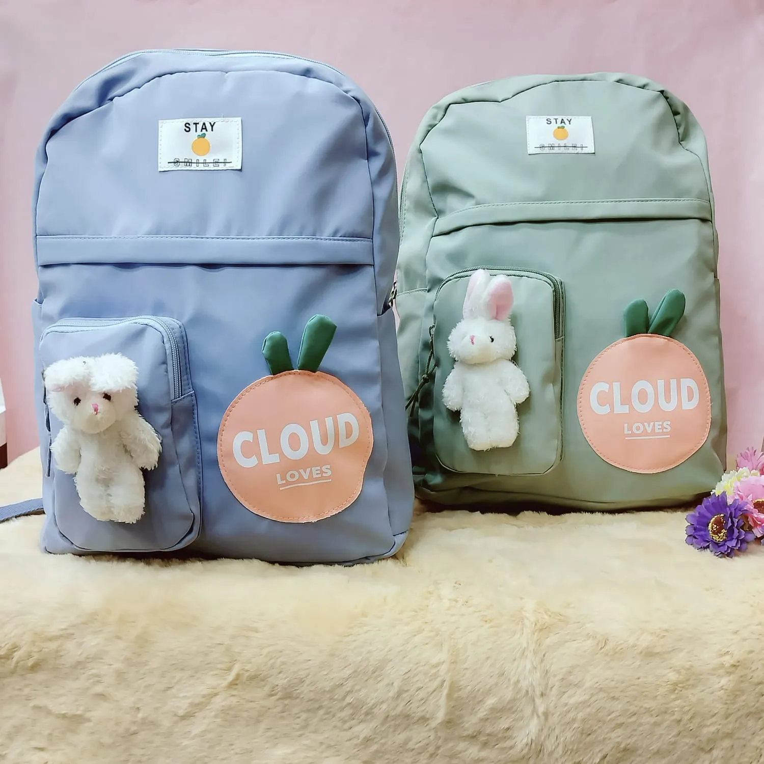 Cloud Love Printed With Mini  Bunny Fancy Backpack