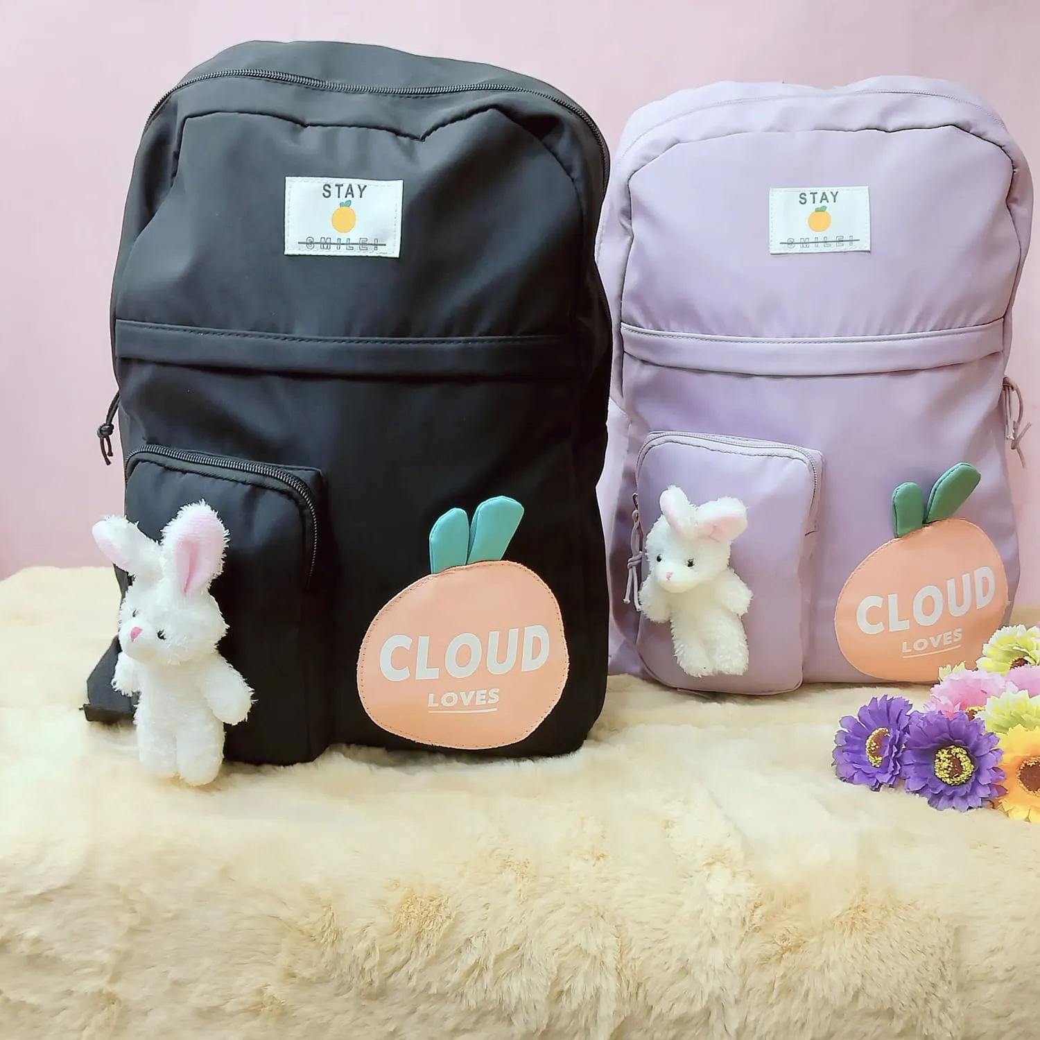 Cloud Love Printed With Mini  Bunny Fancy Backpack